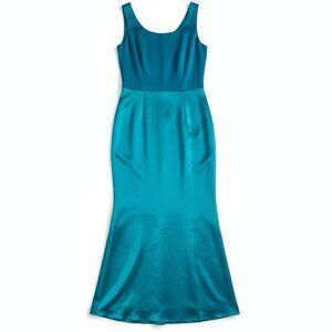 Vintage 1960s Maxi Dress Blue Teal Evening Gown Small